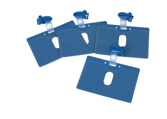 Mavi ABS plastik rozet tutucu klip 30277 adı, en iyi klip toplantı PVC kart sahibi çevirme