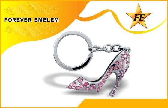 Yüksek Topuklu Ayakkabı Metal Promosyon Anahtarlık Gümüş ile Rhinestone
