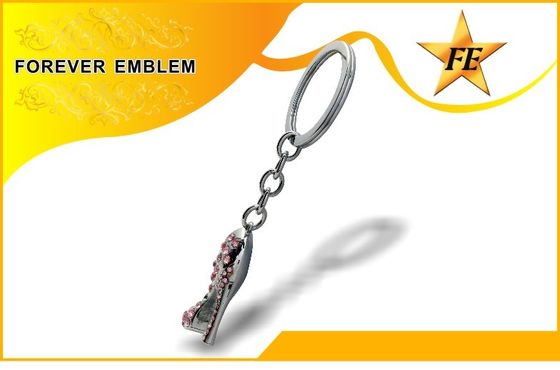 Yüksek Topuklu Ayakkabı Metal Promosyon Anahtarlık Gümüş ile Rhinestone