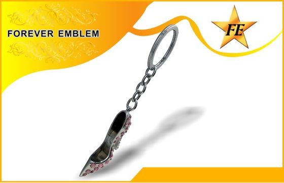 Yüksek Topuklu Ayakkabı Metal Promosyon Anahtarlık Gümüş ile Rhinestone