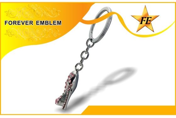 Yüksek Topuklu Ayakkabı Metal Promosyon Anahtarlık Gümüş ile Rhinestone